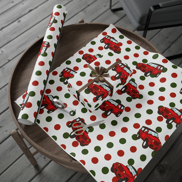 Jeep Christmas Wrapping Paper; Polka Dot Jeep; Jeep with Christmas Lights Wrapping Paper