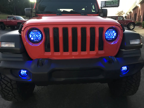Jeep JL LED lucky 13 Headlight w/ Turn Signal Direct Replacement 75 Watt RGB Accent