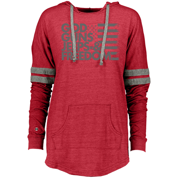 God, Guns, Jeeps & Freedom Ladies Hooded Low Key Pullover