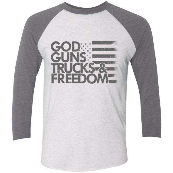 God, Guns, Trucks & Freedom Tri-Blend 3/4 Sleeve Raglan T-Shirt