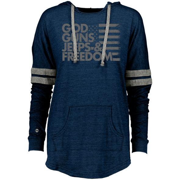 God, Guns, Jeeps & Freedom Ladies Hooded Low Key Pullover