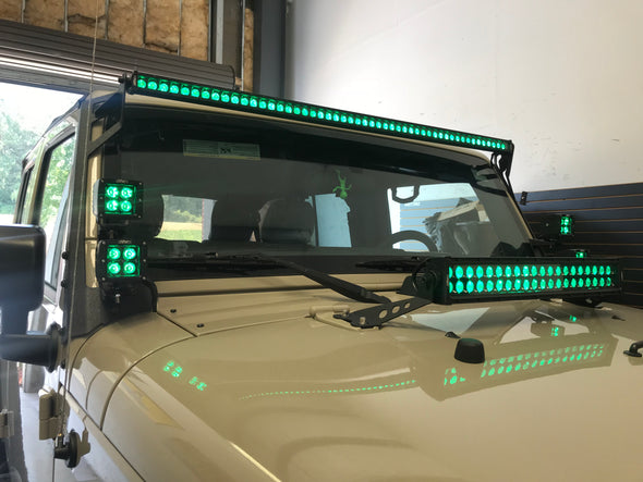 Dual RGB Pod cube lights with JK windshield brackets & wiring harnesses